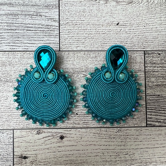 Glam Light Blue Stylish Earrings - Evening Trendy Statement Earrings - Picture 5 of 10